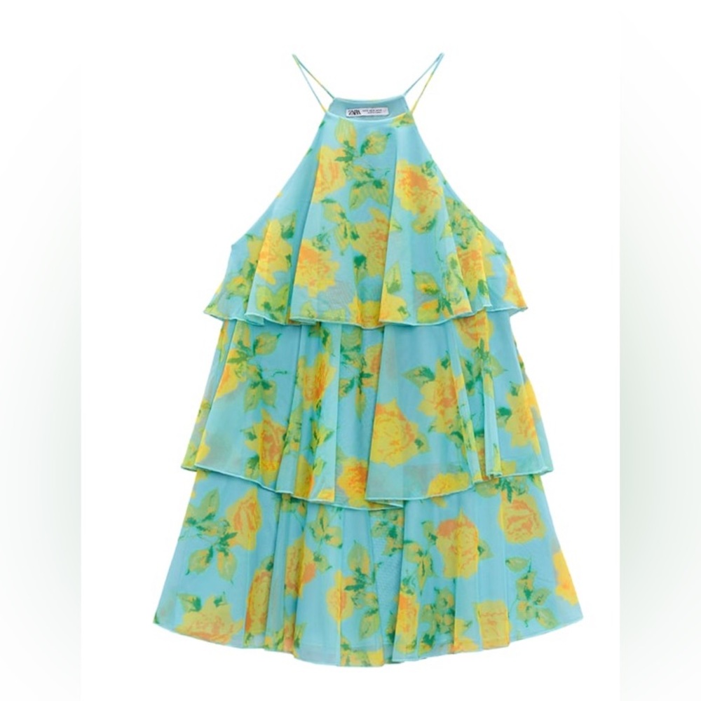 Zara Printed Tulle Dress Blues